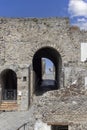 Main entrance to Archaeological Park, Ruins of ancient city destroyed by eruption of the volcano Vesuvius, Pompeii, Naples, Italy