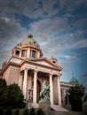 Main entrance to the National Assembly of the Republic of Serbia in Belgrade. Also known as Narodna Skupstina