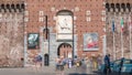 Main entrance to the Sforza Castle - Castello Sforzesco timelapse, Milan, Italy Royalty Free Stock Photo