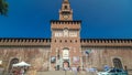 Main entrance to the Sforza Castle - Castello Sforzesco timelapse , Milan, Italy Royalty Free Stock Photo