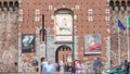 Main entrance to the Sforza Castle - Castello Sforzesco timelapse, Milan, Italy Royalty Free Stock Photo