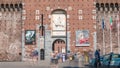 Main entrance to the Sforza Castle - Castello Sforzesco timelapse, Milan, Italy Royalty Free Stock Photo