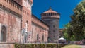 Main entrance to the Sforza Castle and tower - Castello Sforzesco timelapse, Milan, Italy Royalty Free Stock Photo