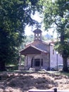 Main facade of the beautiful Hermitage of San Antonio in Cangas de Onis July 5, 2010. Asturias, Spain, Europe. Travel Tourism