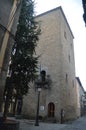 Main Facade Of Clock Tower In Jaca Old Jail In Jaca. Travel, Landscapes, Nature, Architecture. December 27, 2014. Jaca, Huesca, Royalty Free Stock Photo