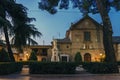 Main facade of the Convent of Corpus Christi in the street Colegios de Alcala de Henares Spain, at dusk