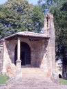 Main facade of the Dolmen and Santacruz Chapel in Cangas de Onis July 5, 2010. Asturias, Spain, Europe. Travel Tourism Street