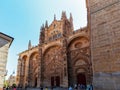 Main facade of the New Cathedral of Salamanca. Construction of the New Cathedral, attached to the Old Cathedral, began in 1513 Royalty Free Stock Photo