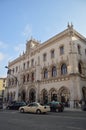 Main Facade Of Rossio Train Station Of The 19th Century And Manuelino Style In FIrst December Street In Lisbon. Nature,