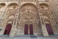 Main facade of Salamanca New Cathedral with red doors, Community of Castile and LeÃÂ³n, Spain.  Declared a UNESCO World Heritage Royalty Free Stock Photo