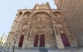 Main facade of Salamanca New Cathedral with red doors, Community of Castile and LeÃÂ³n, Spain.  Declared a UNESCO World Heritage Royalty Free Stock Photo