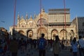 Main Facade Of St. Mark`s Cathedral On St Mark`s Square At Sunset In Venice. Travel, holidays, architecture. March 28, 2015.