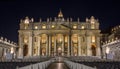 Main facade of St. Peter`s Basilica in the evening,  Vatican Royalty Free Stock Photo