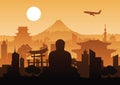 Famous Japan landmark silhouette design poster postcard or web design