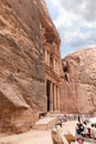 The main fasade of the Al Khazneh - the Nabatean temple in the Nabatean Kingdom of Petra in the Wadi Musa city in Jordan