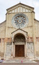 The main fasade of the Basilica di San Zeno Maggiore in old part of Verona city, Italy
