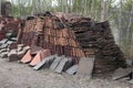Large stack of roof tiles
