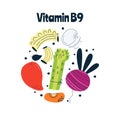 The main food sources of vitamin B9. Healthy food concept