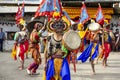 Bhutanese Cham masked dance, dance of wrathful deities, Tamshing Goemba, Bumthang, central Bhutan. Royalty Free Stock Photo