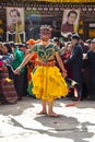 Bhutanese Cham masked dance, the imp of underworld , Tamshing Goemba, Nyingma, Bumthang, central Bhutan Royalty Free Stock Photo