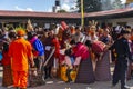 Bhutanese Cham masked dance, Lord of Underworld gives the blessing, Tamshing Goemba, Nyingma, Bumthang, central Bhutan Royalty Free Stock Photo