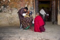 Bhutanese Cham dance. a Bhutanese makes up as Comedian for lama dance . Bumthang, central Bhutan.