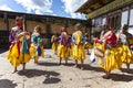 Bhutanese Cham masked dance, Buddhist lama dance . Bumthang, central Bhutan. Royalty Free Stock Photo