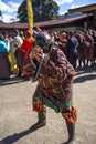 Bhutanese Cham masked dance, comedian, joker, Tamshing Goemba, Bumthang, central Bhutan. Royalty Free Stock Photo