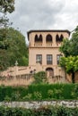 Main front facade view at the Mirador RomÃÂ¡ntico or Romantic Viewpoint is a viewing point in the Generalife in the Alhambra Royalty Free Stock Photo