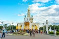 The main gallery Of the exhibition of national economy achievements, a view of the Central pavilion No. 1 at VDNH and the