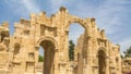 Main gate Hadrian`s Arch in Jerash in Jordan Royalty Free Stock Photo