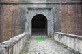 The main gate of the Medici Fortress of Santa Barbara. Pistoia. Tuscany. Italy.