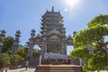 The main gate of the monastery. The Lady Buddha Statue the Bodhisattva of Mercy at the Linh Ung Pagoda in Da Nang Vietnam