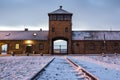 Main gate to concentration camp of Auschwitz Birkenau, Poland Royalty Free Stock Photo
