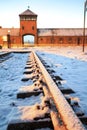 Main gate to nazi concentration camp of Auschwitz Birkenau.