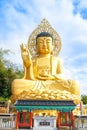 The golden Buddha statue at Sanbanggulsa Temple, Sanbanggulsa is Jeju Islands` most beautiful mountain temple.