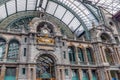 Main hall with clock of art deco station of Antwerp, Belgium