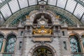 Main hall with clock of art deco station of Antwerp, Belgium