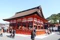 The main hall of Fushimi Inari Taisha Shinto Shrine locate on the bottom of the hill at the middle of the mountain.