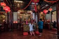 Main hall of Old Chinese Temple Of Johor Bahru, Malaysia. Translation of non-English text `Johor-Temple`