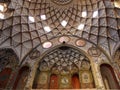 Interior view of the dome roof of Boroujerdi`s house with beautiful carvings and glass, Kashan, Iran