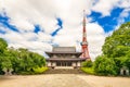 Main hall of zojoji and tokyo tower in japan