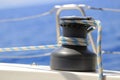 Main halyard winch on sailing boat Royalty Free Stock Photo