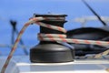 Main halyard winch on sailing yacht Royalty Free Stock Photo