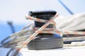 Main halyard winch on sailing yacht Royalty Free Stock Photo