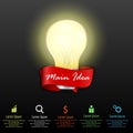 Main idea concept with 5 steps options and light bulb