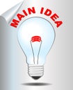 Main idea inscription above bulb, presentation slide for motivation training, business workshop, soft skills education