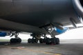 Main landing gear of big wide-body airplane