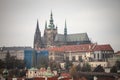 Panorama of the Old Town of Prague, Czech Republic, with a focus on Hradcany hill and the Prague Castle with St Vitus Cathedral Royalty Free Stock Photo