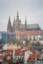 Panorama of the Old Town of Prague, Czech Republic, with a focus on Hradcany hill and the Prague Castle with St Vitus Cathedral Royalty Free Stock Photo